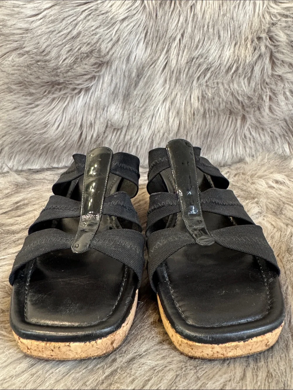 Donald J. Pliner Black Cork Wedge Sandals Size 9.5